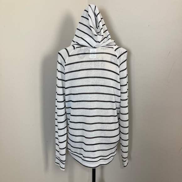Stranded Women’s White Black Stripes Hoodie Lightweight Knit Sweater Number 98 - Picture 4 of 4